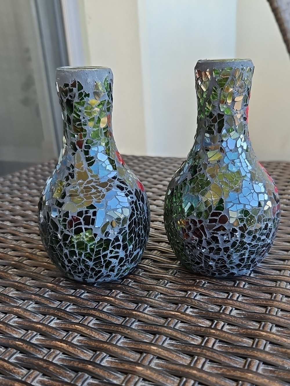 Decorative Mosaic Glass Bud Vase Pair - Multicolor